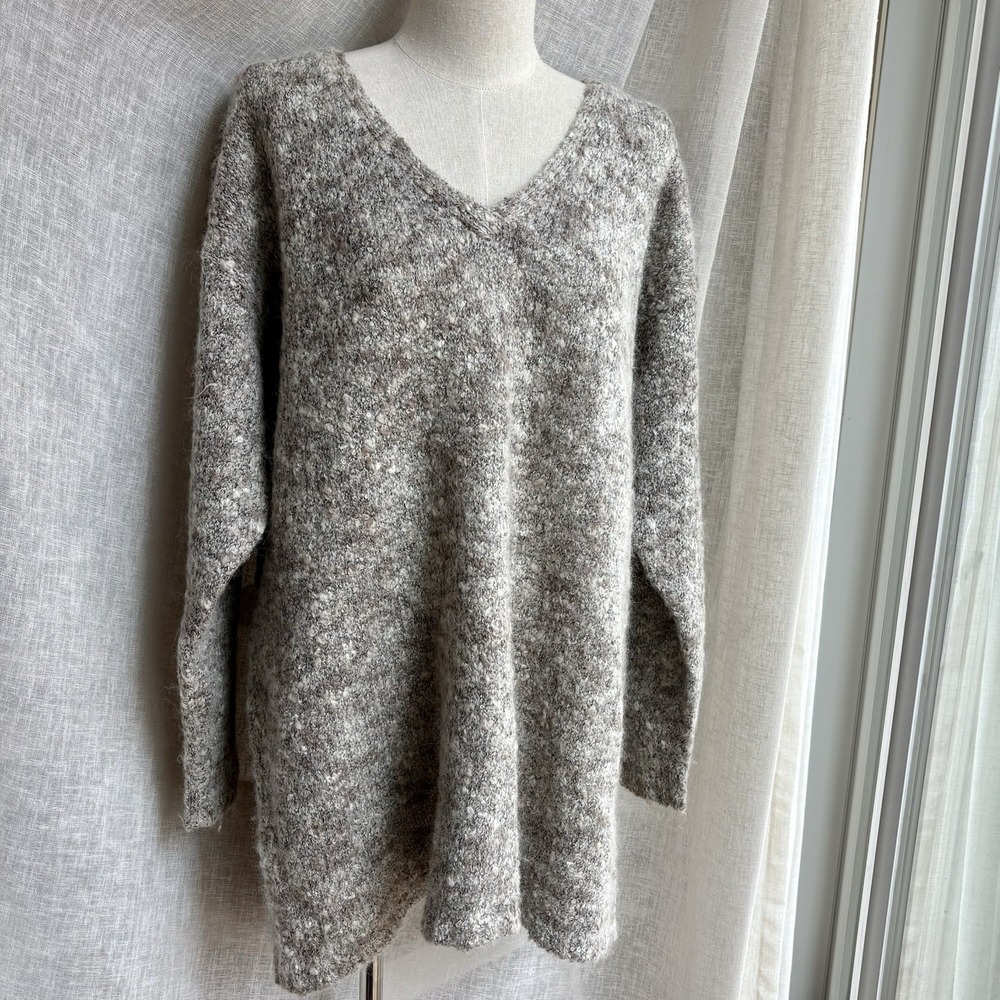 Vintage JK America V-neck Sweater Wool Blend Taupe Gray Oversized‎ Women's 14/16